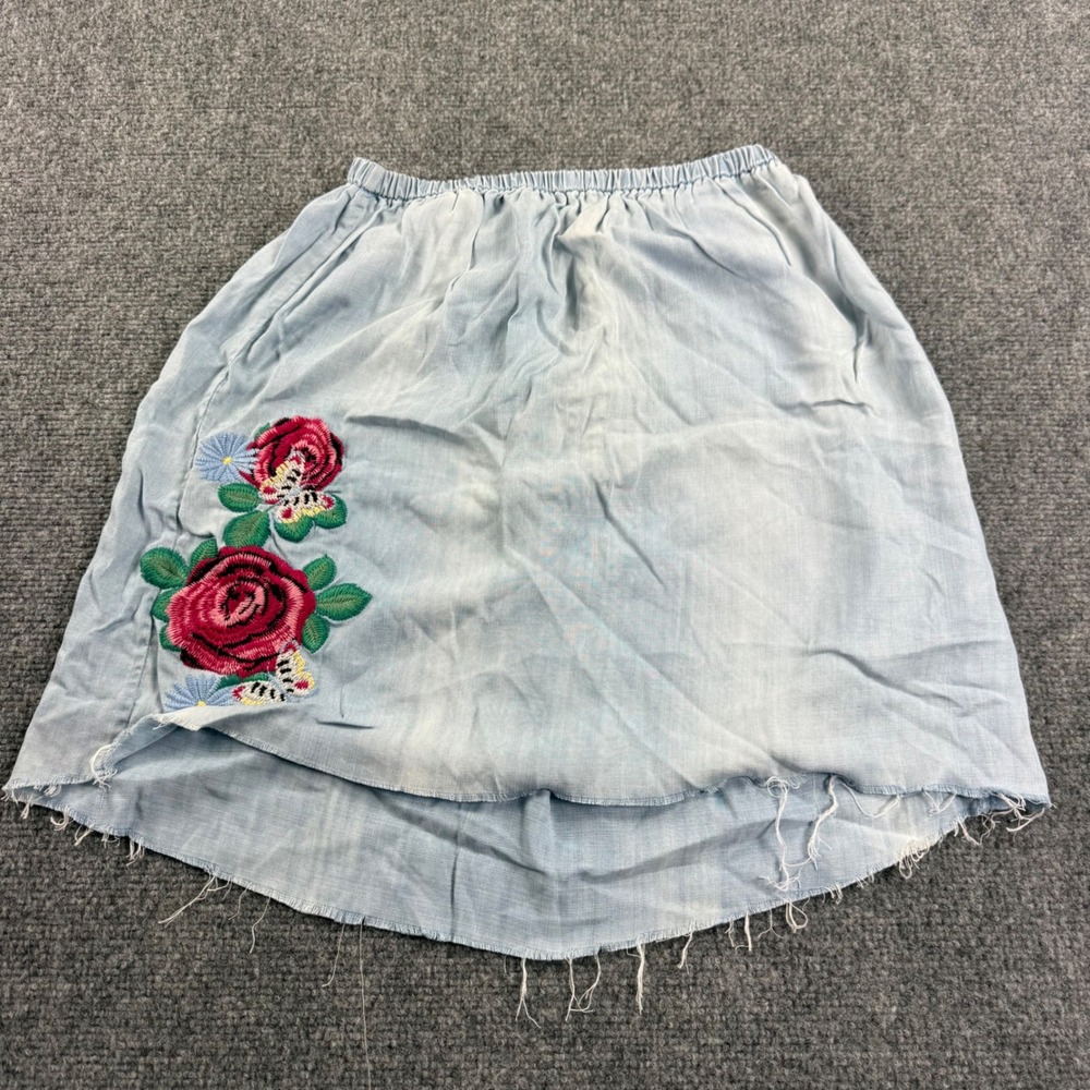 True Religion Skirt Medium Light Blue Floral Embroidered Lyocell Mini Women